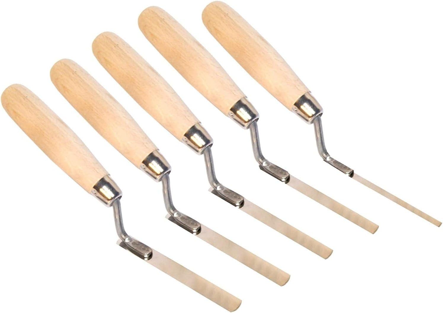 5 x Stainless Steel Finger Pointing Trowel Set – 6mm, 8mm, 10mm, 12mm, 14mm – Flat Tuck Pointing Tools with Wooden Handle – Masonry & Bricklaying Tuck Pointing Set for Mortar, Joints, Bricks and DIY