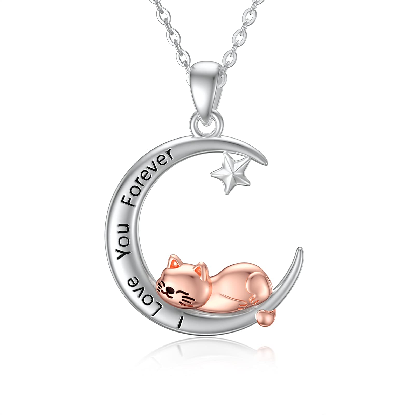 VENACOLY Cat Jewellery Sterling Silver Cat Pendant Necklace - Gift for Cat Lovers - Sterling Silver, Sterling Silver