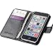 iPhone 5c Case, Wisdompro Premium PU Leather 2-in-1 Protective Flip Folio Wallet Case with Multiple Credit Card Holder Slots and Wrist Lanyard for Apple iPhone 5c (Black with Lanyard)