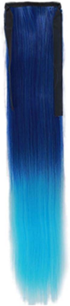Wig Cauda Equina/Gradient Belt Type False/Long Straight Braided Ponytail(Blue)