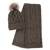 Halconia 2 Piece Winter Set Beanie Hat Scarf Set for Women,Light Coffee