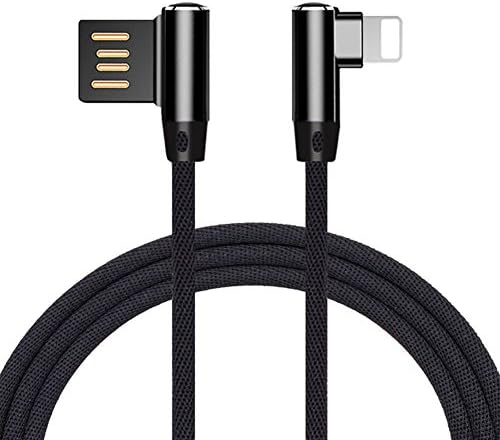 Geekercity 6FT Right Angle Lightning Cable, 90 Degree iPhone Charger Cord, Nylon Braided Data USB Cable Speed Sync and Fast Charging for iPhone X / 8 / 7 / 7 Plus / 6 / 6S / 6S Plus / SE/ 5S (Black)