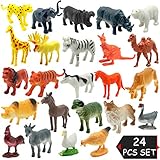 Animal Figuresï¼Œ24 Pcs Animals Toys Set with Mini Plastic Wild Animals and Farm Animals Toys Kit,Kids Birthday Party Favors Classrooms Rewards Christmas Gift