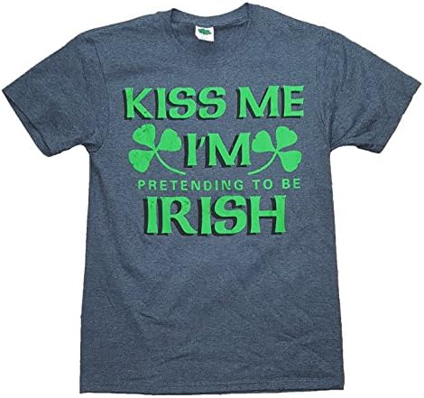 St. Patrick's Day Kiss Me I'm Pretending To Be Irish Gray Graphic T-Shirt - Large