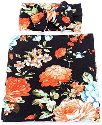 Cfangan inconceivable Newborn Cotton Receiving Blanket Flower Print Baby Swaddle Blankets with Bow Headband