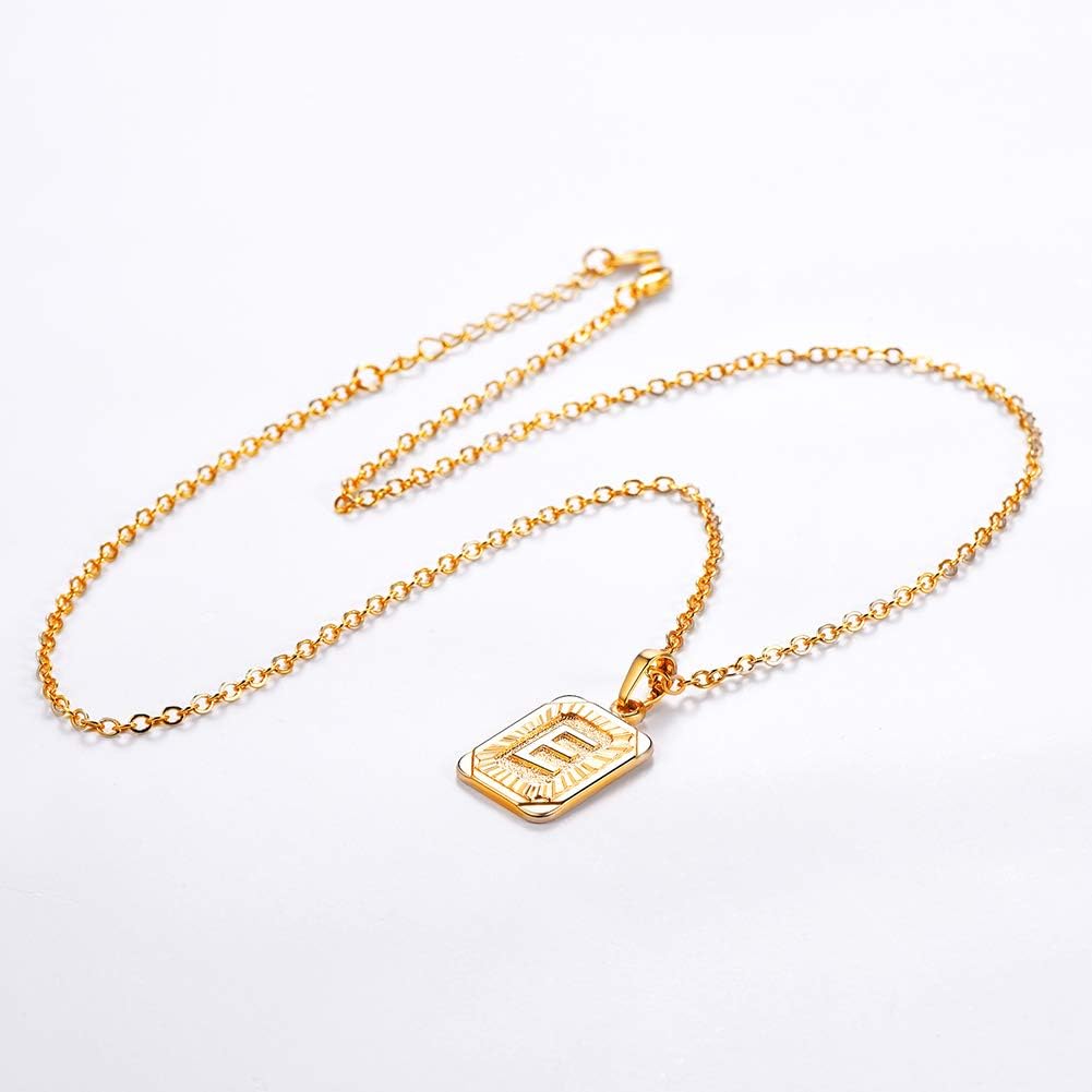 U7 Monogram Necklace Graduation Gift for Boys Girls 18K Gold Plated Square Script Initial Jewelry Letter E Pendant with Chain: Clothing