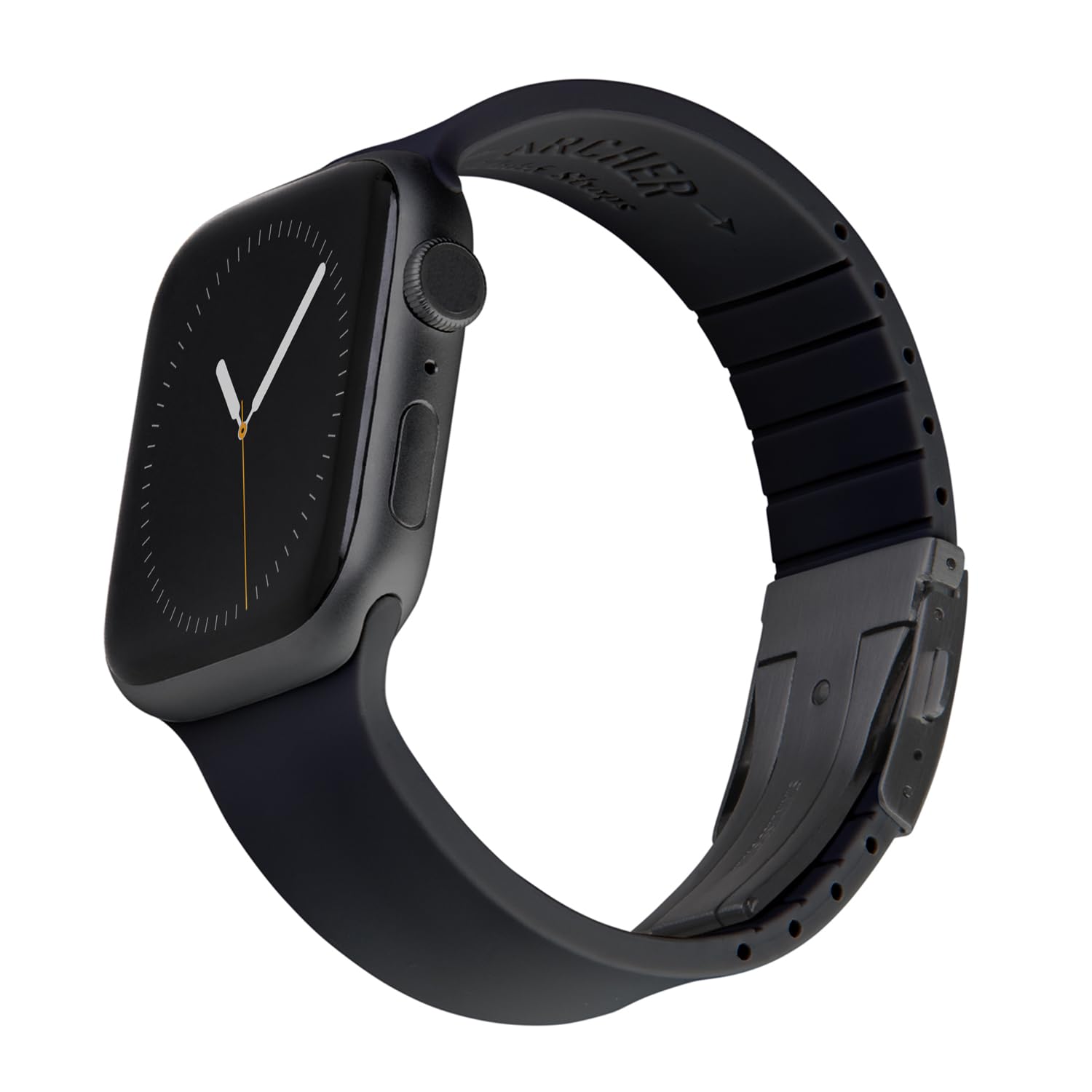 Archer Watch Straps - Custom Fit Silicone Straps for Apple Watch (Black, Gray Clasp, 44/45/46/49mm)