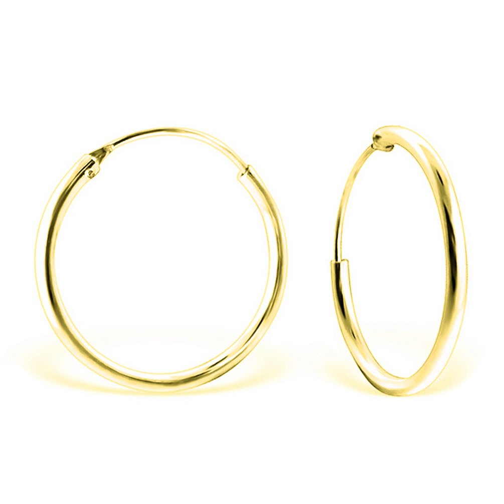 DTPSilver - 925 Sterling Silver Yellow Gold Plated Medium/Large size Hoops/Sleepers/Creole Earrings - Thickness 3 mm - Diameter 30 mm