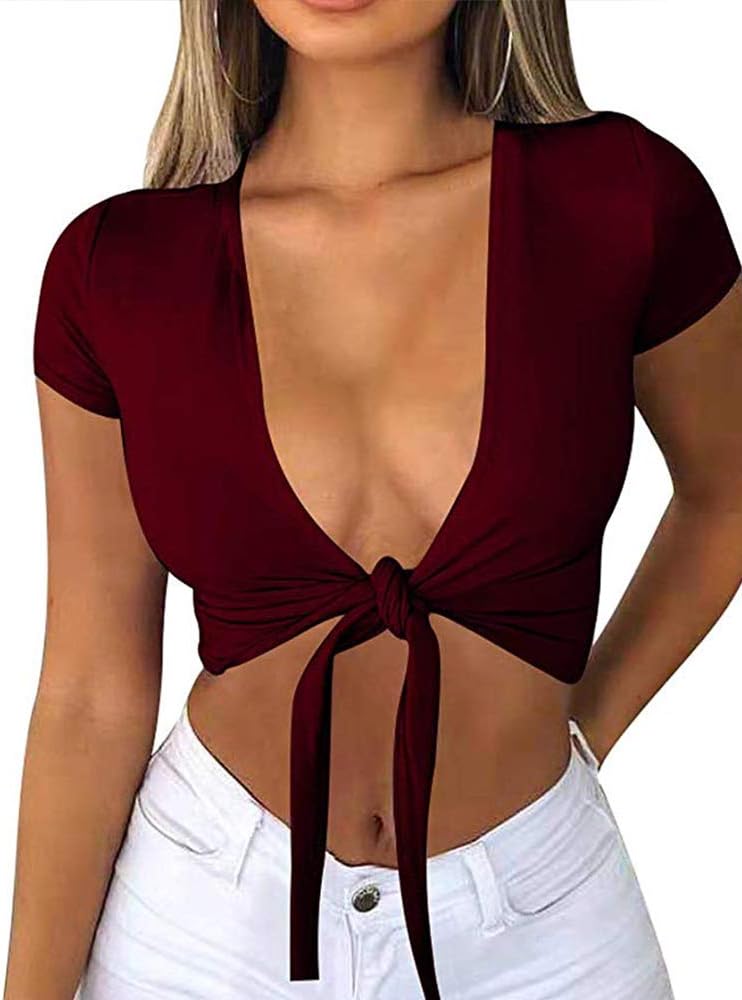 Deep v Neck Short Sleeve Crop Top,Bandage Cross Wrap Tie Up Crop Tops  Women's Sexy Deep V Neck Tie Front Long Sleeve Shirts Crop Top Blouse  Women's Sexy Tie Up Crop Top Short Sleeve Deep V Neck Casual Basic T Shirt  Women's Short Sleeve Deep V Neck Tie Front Basic Solid Crop Top  Women's Deep V Neck Short Sleeve Tops Unique Slim Fit Cross Wrap Shirts Crop Tops  Women's Modal Twill Tie-Front Shirt  Women's Sexy Ruched Tie Up Crop Top Basic Long Sleeve Cut Out T Shirt