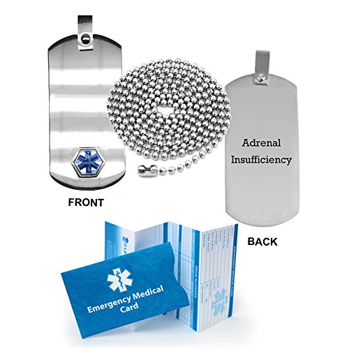 Adrenal Insufficiency Medical Alert ID Dog Tag Pendant in Anodized Titanium