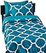 Amazon Basics Lightweight Microfiber Bed-in-a-Bag Comforter 5-Piece Bedding Set, Twin/Twin XL, Teal Trellis, Printed