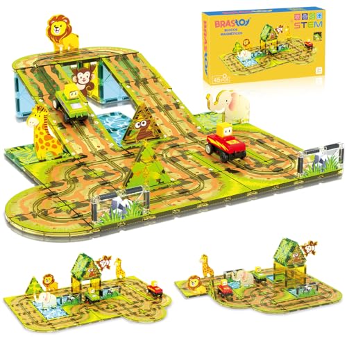 Blocos de Montar Magnéticos Construção STEM Brinquedos Infantil (45 Peças Com Animais)