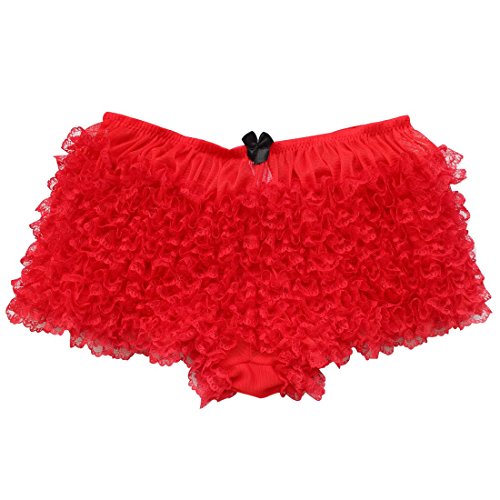 dPois Womens Sexy Ruffled Lace Panties Bloomers Sissy Knickers Shorts Underwear Red One Size(Waist: 56-72cm / 22.0-28.0'')