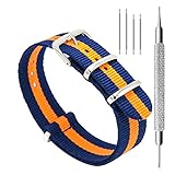 CIVO HY00070 Watch Bands NATO Premium Ballistic Nylon Watch Strap Stainless Steel Buckle, 22mm, Navy/Pumpkin