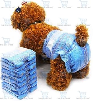 The DDS Store Cotton Denim Jeans Pet Disposable Diaper Cowboy Style Puppy Dog Diaper 8 Pcs (Small (Weight : 4-8kg / Waist : 26-46cm))