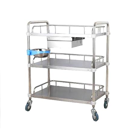 3 Tier Stainless Steel Rolling Trolley Cart With Drawer Medical