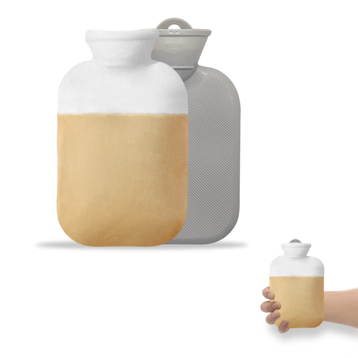 Miniature Hot Water Bottle with Cover, Soft Plush Cover Removeable & Washable Bottle Cover, Warm and Comfortable (Brown Small 500ML)