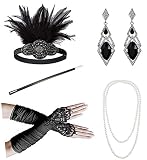 Zivyes 1920s Accessories for Women 1920s Headpiece Flapper Gloves Cigarette Holder Pearl Necklace