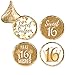 White and Gold Sweet 16 Birthday Party Favor Chocolate Kisses Candy Stickers, Sweet Sixteen Stickers - 180 Count