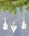 BANBERRY DESIGNS Antler Christmas Ornaments - Set of 3 Glass Reindeer with Silver Glitter Antlers - Woodland Deer Head Hanging Xmas Ornaments