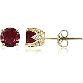Yellow Gold Flashed Sterling Silver Genuine, Created and Simulated Gemstone and Cubic Zirconia Accents Crown Stud Earrings