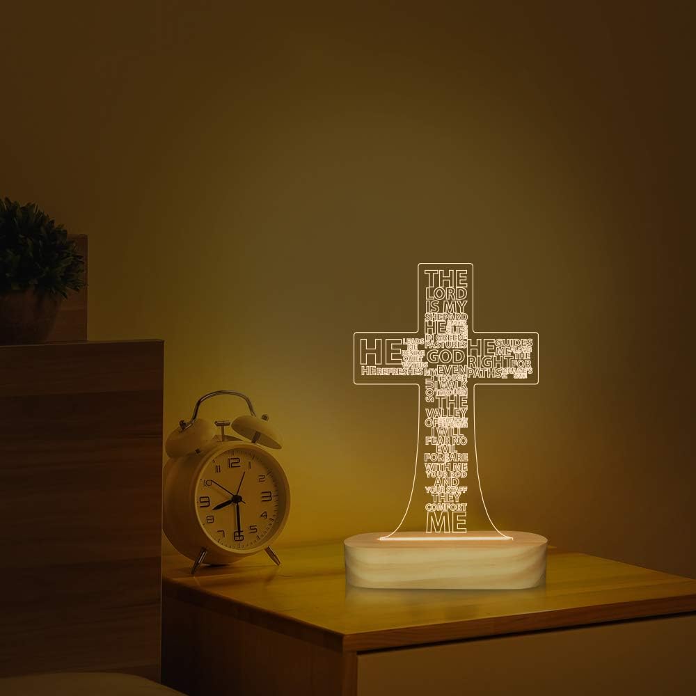 Jesus Cross 3D Night Light, Christ Optical Illusion Lights, Warm White Wooden Handmade - Image 4
