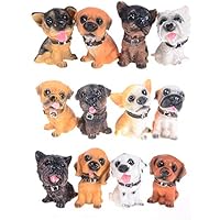 Kimkoala Miniature Dogs Figurines, 12 Pcs Cute Little Resin Puppy Toys Dog Crafts for Creative Home Dollhouse Desk Car Decorations Micro Garden Ornaments Kids Christmas Birthday Gift