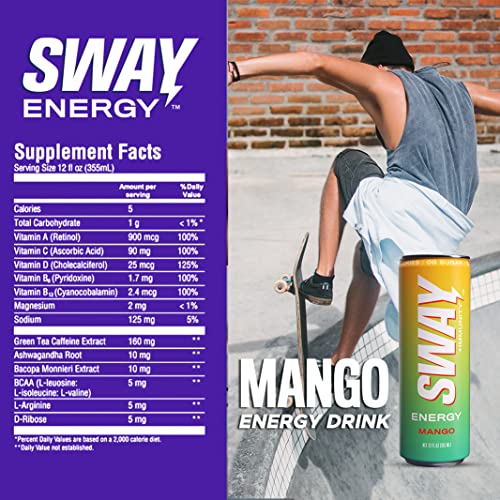 Sway Energy + Immunity Drink, Mango, 12 Fl Oz (12 Count), 160 mgs of