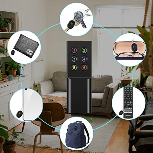 M WAY Key Finder, Wireless RF Item Locator Key Tracker Anti-Lost Alarm Keychain, 1 RF Transmitter and 6 Receivers for Key Purse Pet Cell Phone Luggage, Small Things Number Version