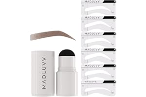 MADLUVV Eyebrow Stencil Kit - Easy-to-Use, Natural Look, 6 Popular Shapes, Used by Professionals - Includes Stamp, Stencils, Spoolie, and Travel Bag (Medium Brown)