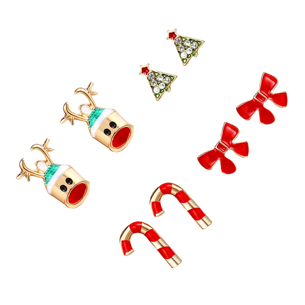 8Pcs Ear Studs Christmas Theme Earrings Cubic Zirconia Earrings Ear Jewelry for Ladies Women