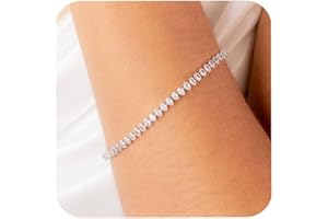 TDBSOQI Tennis Bracelets for Women Dainty 14K Gold Plated Cubic Zirconia Classic Round Oval Baguette Tennis Bracelet Stack Jewelry Gift Size 6.5"+1"