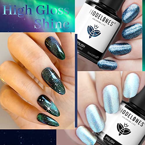 Modelones Glitter Gel Nail Polish Set, 6 Colors Cat Eye Gel Nail Polish Kit, Color Changing Gel Nail Polish Set, Soak Off Purple Mood Temperature Change Gel Nail Kit, Manicure DIY Salon Gift for Women