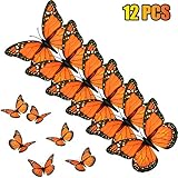 AQUEENLY Monarch Butterfly Decorations, 4.72' Orange Premium Artificial Monarch Butterfly to Decorate for Craft, Home, Wall, Wedding, Party (12 Pcs)