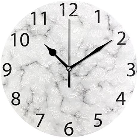 ALAZA White Marble with Black Veins Round Wall Clock, Silent Non Ticking Oil Painting Home Office School Decorative Clock Art
