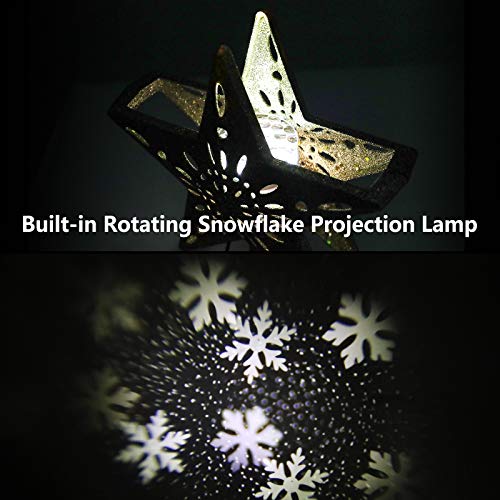 Delicacy Christmas Tree Topper, Lighted Star Tree Toppers with LED Rotating Snowflake Projector Lights, Gold Star Snow Tree Topper for Holiday Party Xmas Tree Decorations