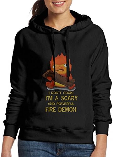 Lennakay Woman's Studio Ghibli Howl's Moving Castle Calcifer Hoodie Black XL