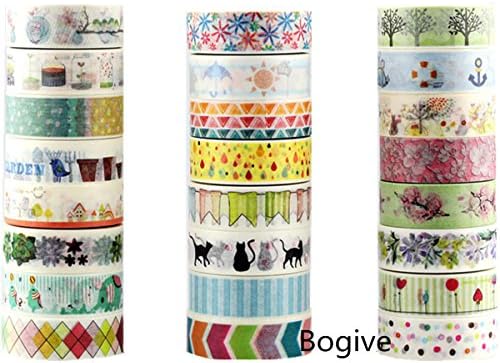 24 Rolls Washi Masking Tape, 0.59'' x 393'' Altra Long Mixed Raindrop, Elephant, Cat, Floral, Flag Tapes for DIY Crafts, Party Supplies Washi Tapes