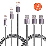 USB Lightning Cable,Ofspower 3Pack 3ft 6ft 10ft Nylon Braided USB Syncing and Charging Cable for iphone X, iphone 8, iphone 8plus, iphone 7, 7plus, 6plus, 6 and more(Gray)