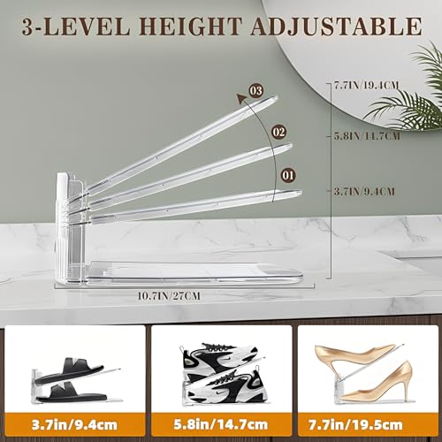 Beauenty 10 pcs Shoe Slots Organizer, Adjustable Shoe Organizer, Space-Saving Shoe Stacker for Closet Storage, Durable Shoe Slots with 3 Adjustable Heights and Anti-Slip Design,Fits Most Shoes