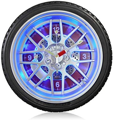 LUHEN Wall Clocks Wall Clock Silent Non-Ticking Night Light Function Car Tire Creative Decorative for Living Room Luminous Quartz Clocks (Color : D, Size : 10in)