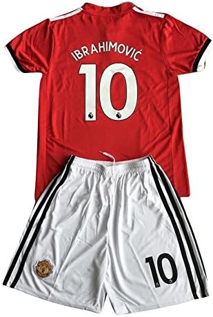 Zlatan Ibrahimovic #10 Manchester United Home 17/18 Kids/Youth Soccer Jersey &amp; Shorts Red For 7-8Years