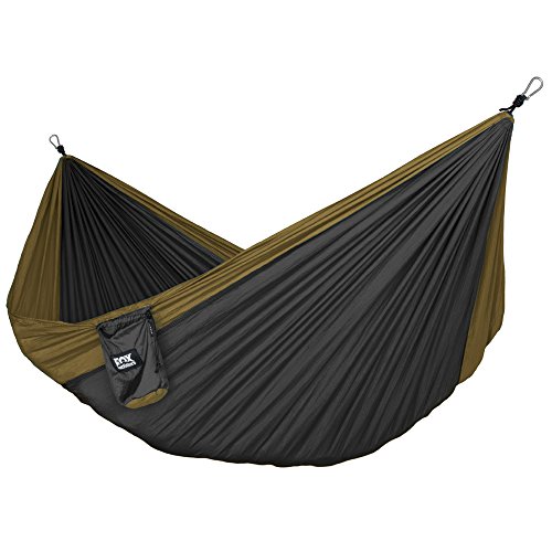Fox Outfitters Neolite Double Camping Hammock – Lightweight Portable Nylon Parachute Hammock for Backpacking, Travel, Beach, Yard. Hammock Straps & Steel Carabiners Included