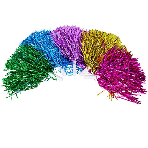 Sanlan Cheerleader Pom Poms (6pcs) Cheerleading Poms Metallic Foil Pom Poms Squad Cheer Sports Party Dance Useful Accessories,Plastic Cheerleading Pom Poms for Sports Cheers (gold) - Thumbnail 3