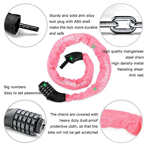 image for Beeway Bike Lock, Combination Bicycle Chain Lock, Heavy Duty Resettabl