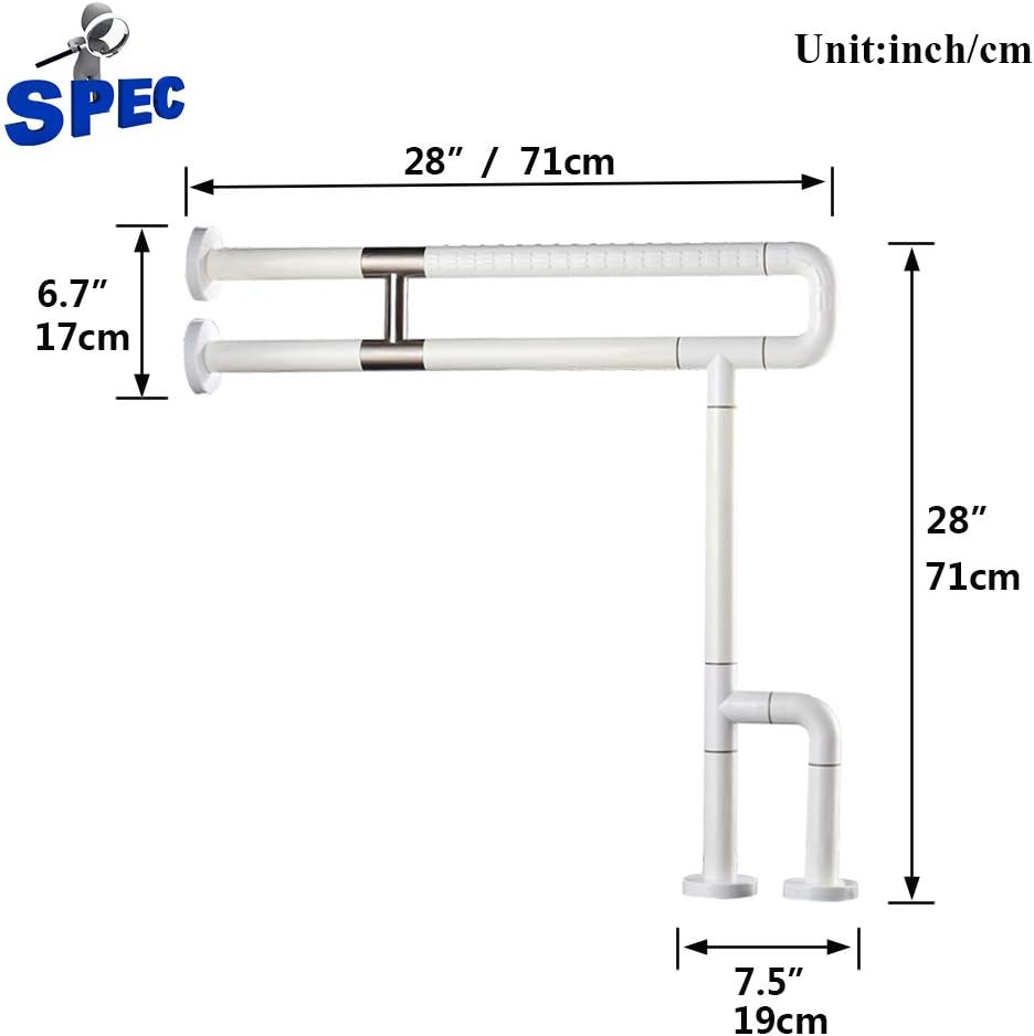 JCWANGDEFU Toilet Grab Bars Safety Handrails Handicap for Elderly Bathroom Hand Grips Handle Assist Frame Railings Rail Support Shower Bathtub, 28-Inch, Stainless Steel, Anti-Slip Nylon, White: Home & Kitchen