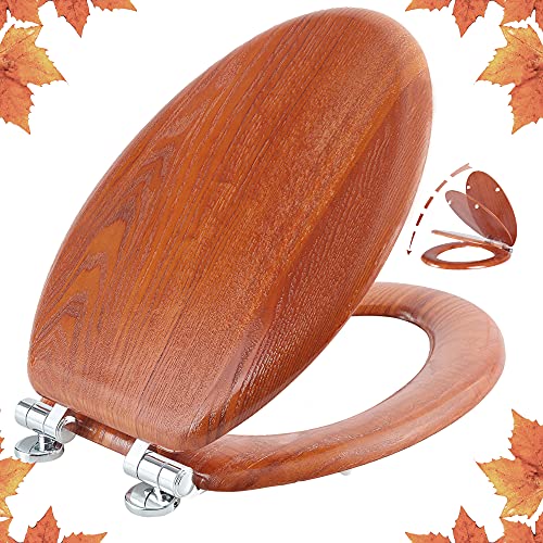 Elongated Toilet Seat Natural Wooden Toilet Seat with Quietly Closed and Quick Release Hinges