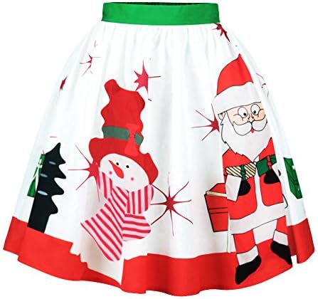 DUOLIFU Women's Ugly Christmas Print Stretchy Flared Casual Midi Skater Skirt,Xmas,L/XL