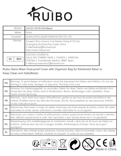 Stand Mixer Dust-proof Cover with Organizer Bag for KitchenAid Mixer to Keep Clean and Safe(Black)