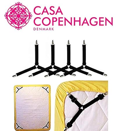 Casa Copenhagen Nylon Adjustable Fasteners Suspenders Gripper, Triangle and Elastic Straps Clips for Various Bedsheets/Sofa / Mattress Covers/Curtains (Black) - 4 Pieces